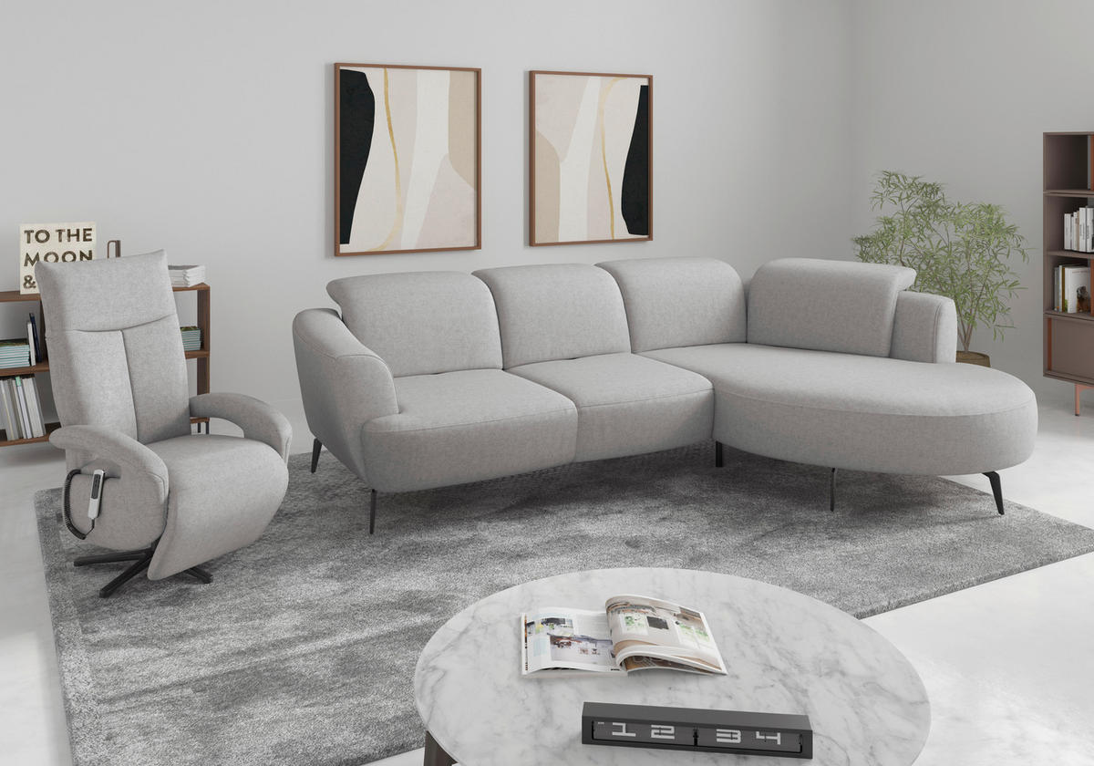 ECKSOFA ZOE E Hellgrau Flachgewebe  - Hellgrau/Schwarz, KONVENTIONELL, Textil/Metall (309/199cm) - Sit & More