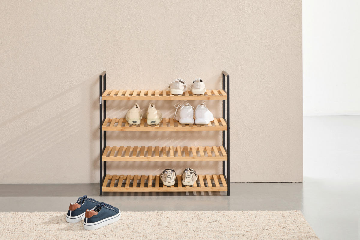 SCHUHREGAL Naturfarben, Schwarz  - Schwarz/Naturfarben, Basics, Naturmaterialien/Metall (70/64,5/30cm) - Carryhome