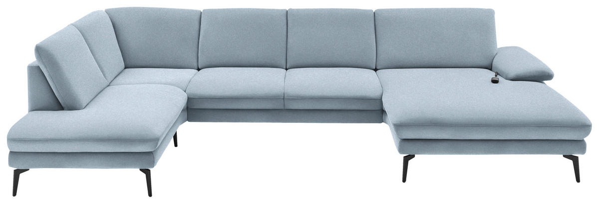 WOHNLANDSCHAFT Hellblau Webstoff  - Schwarz/Hellblau, Design, Textil/Metall (208/344/180cm) - Dieter Knoll