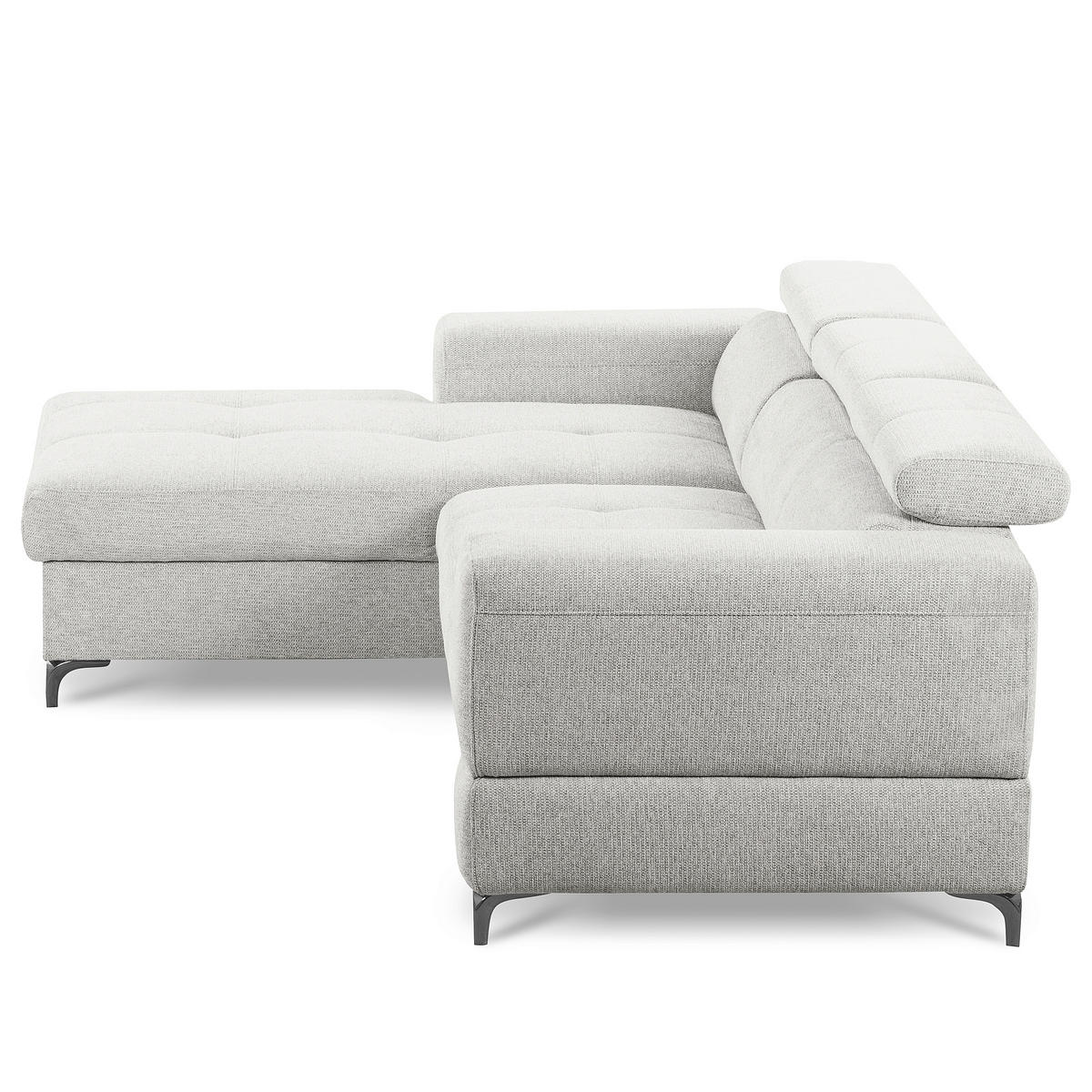 ECKSOFA TORINO Hellgrau Chenille Bettkasten, Kopfteilverstellung  - Schwarzchrom/Hellgrau, Design, Textil/Metall (173/247cm) - Livetastic