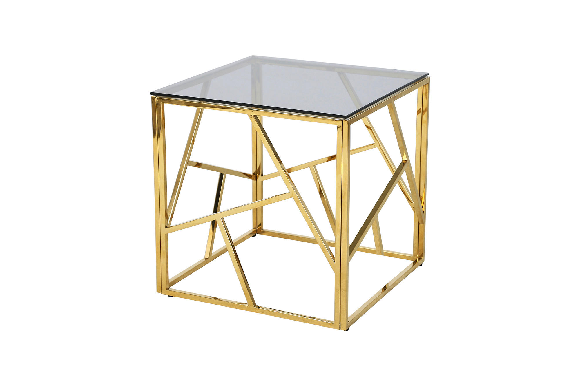 BEISTELLTISCH 55/55/55 cm Grau, Goldfarben quadratisch  - Goldfarben/Grau, Design, Glas/Metall (55/55/55cm) - Livetastic