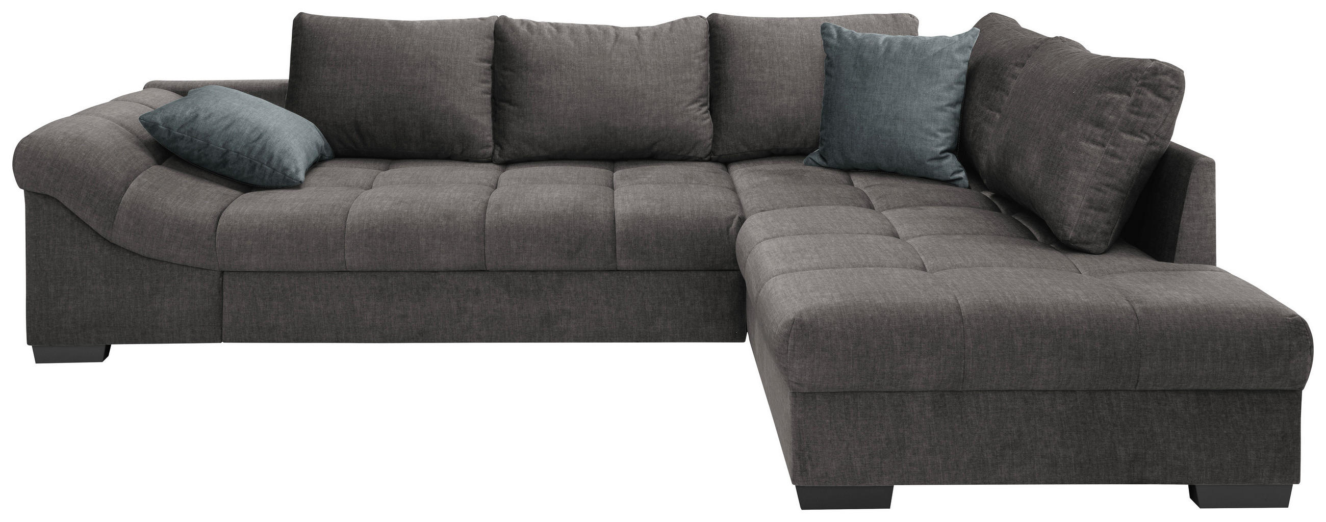ECKSOFA Grau Velours  - Dunkelgrau/Schwarz, MODERN, Holz/Textil (298/202cm) - MID.YOU