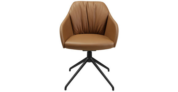 ARMLEHNSTUHL in Aluminium Echtleder pigmentiert - Cognac/Schwarz, Design, Leder/Metall (58/81,5-84,5/60cm) - Johann Jakob