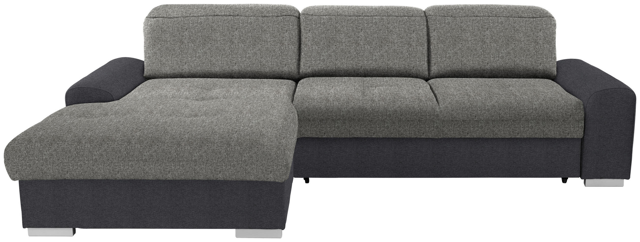 ECKSOFA Grau, Dunkelgrau Webstoff Bettkasten, Schlaffunktion, Kopfteilverstellung, Sitztiefenverstellung  - Dunkelgrau/Silberfarben, KONVENTIONELL, Holz/Textil (203/286cm) - Livetastic