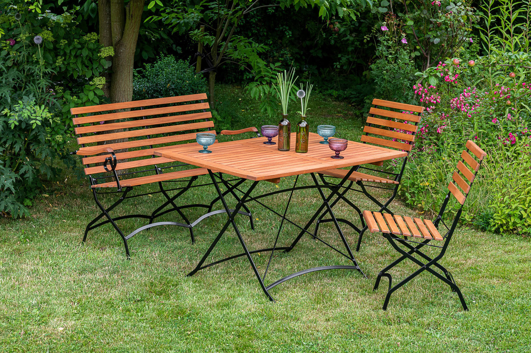 GARTENBANK 125/58/85 cm Eukalyptusholz  Stahl  - Naturfarben, ROMANTIK / LANDHAUS, Holz/Metall (125/58/85cm) - Gardenson