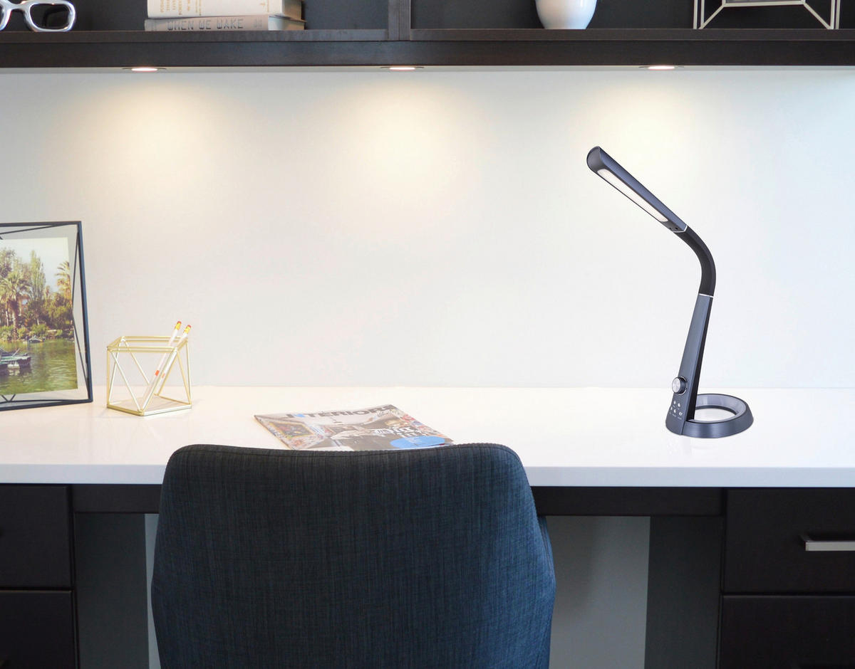 LAMPĂ DE BIROU CU LED - gri închis/negru, Design, plastic (34,3/18,3/64cm) - Novel