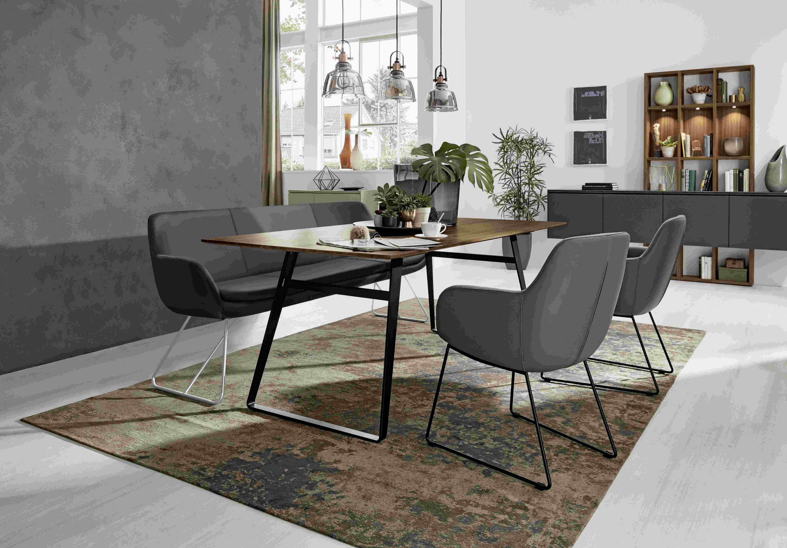 SITZBANK 180/87/65 cm Echtleder Schwarz Metall  - Edelstahlfarben/Schwarz, Design, Leder/Metall (180/87/65cm) - Musterring