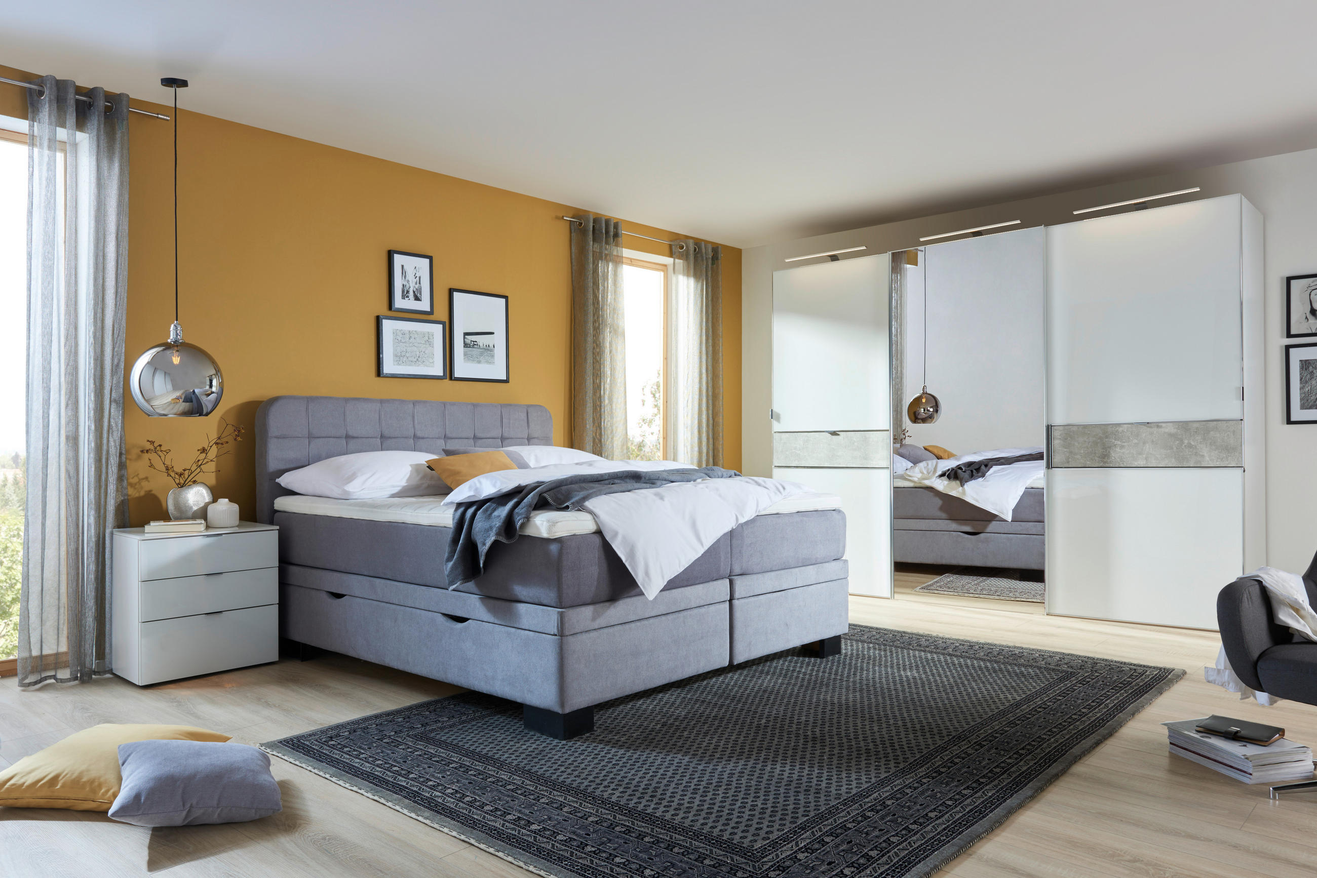 BOXSPRINGBETT 180/200 cm in Hellgrau - Hellgrau/Schwarz, Konventionell, Holz/Textil (180/200cm) - Elegando