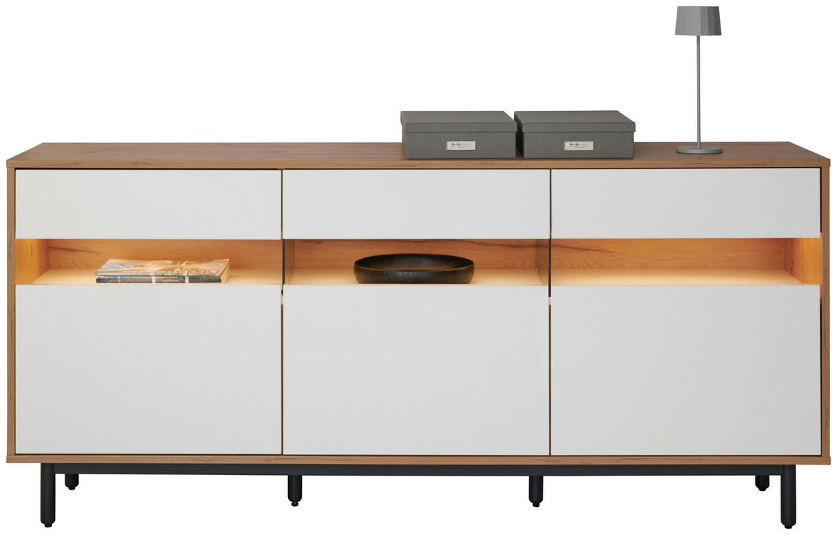 KOMODA S VRATIMA - bela/grafitno siva, Dizajnerski, staklo/drvo (190/85/45cm) - home24