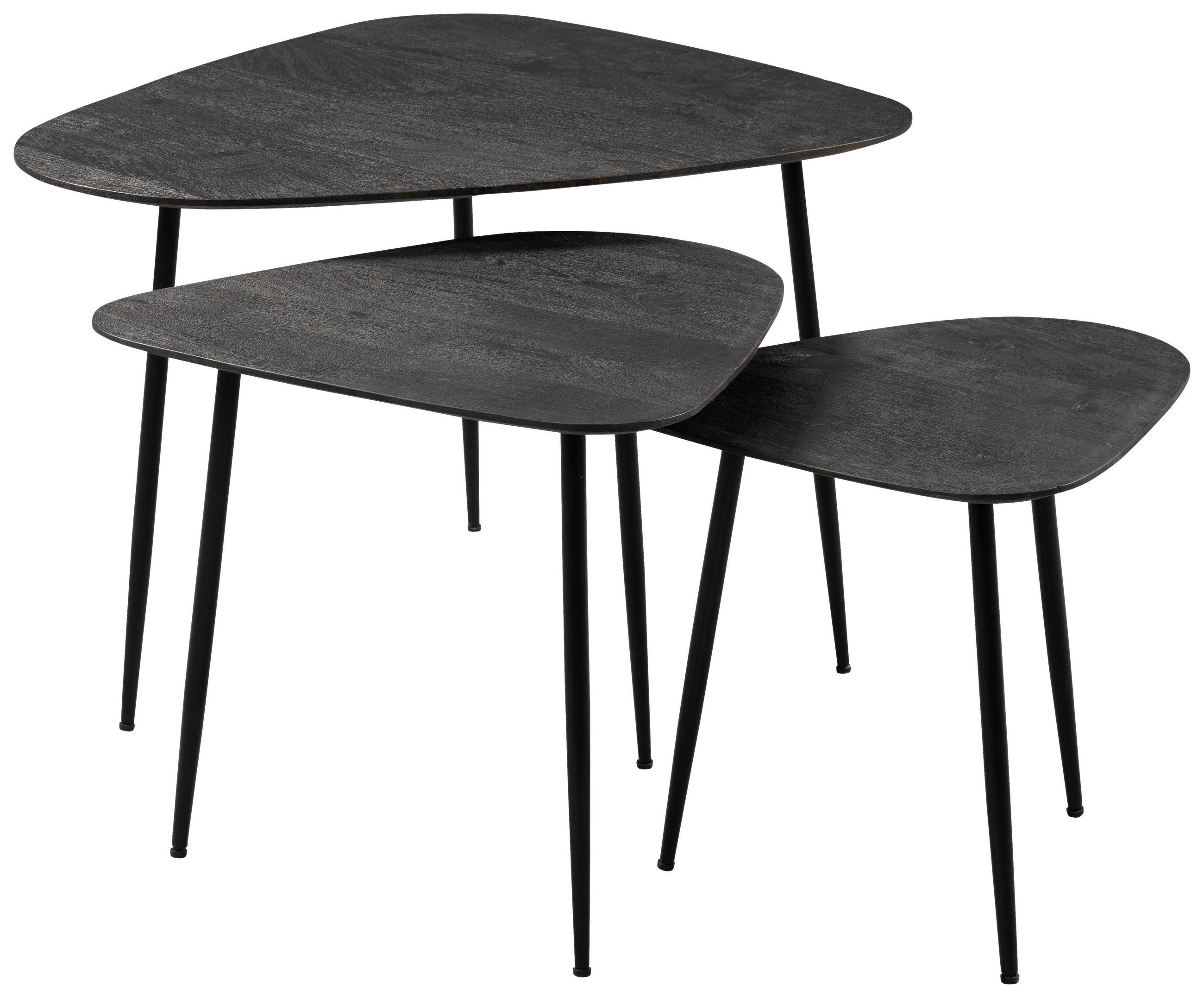 SADA STOLKŮ, akácie, černá - černá, Basics, kov/dřevo (42-67/42-52/40-50cm)