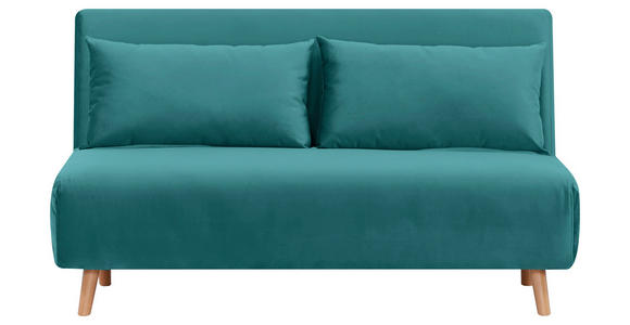 SCHLAFSOFA Samt Petrol - Petrol/Naturfarben, Design, Holz/Textil (141/81/90cm) - Carryhome