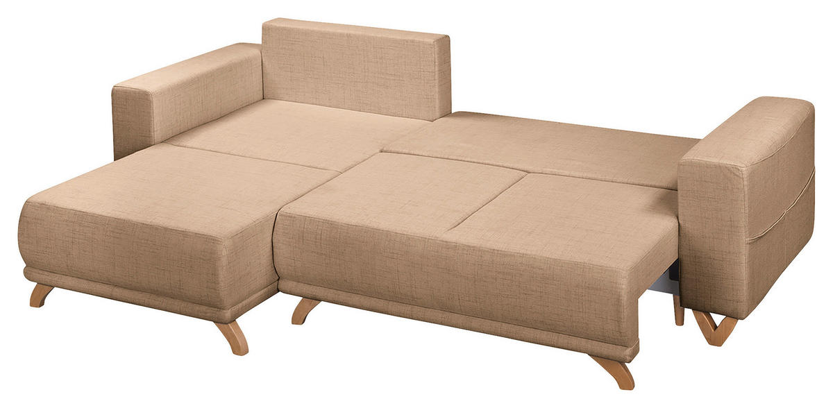 ECKSOFA in Textilgeflecht Beige  - Wengefarben/Beige, Design, Holz/Textil (257/174cm) - Livetastic