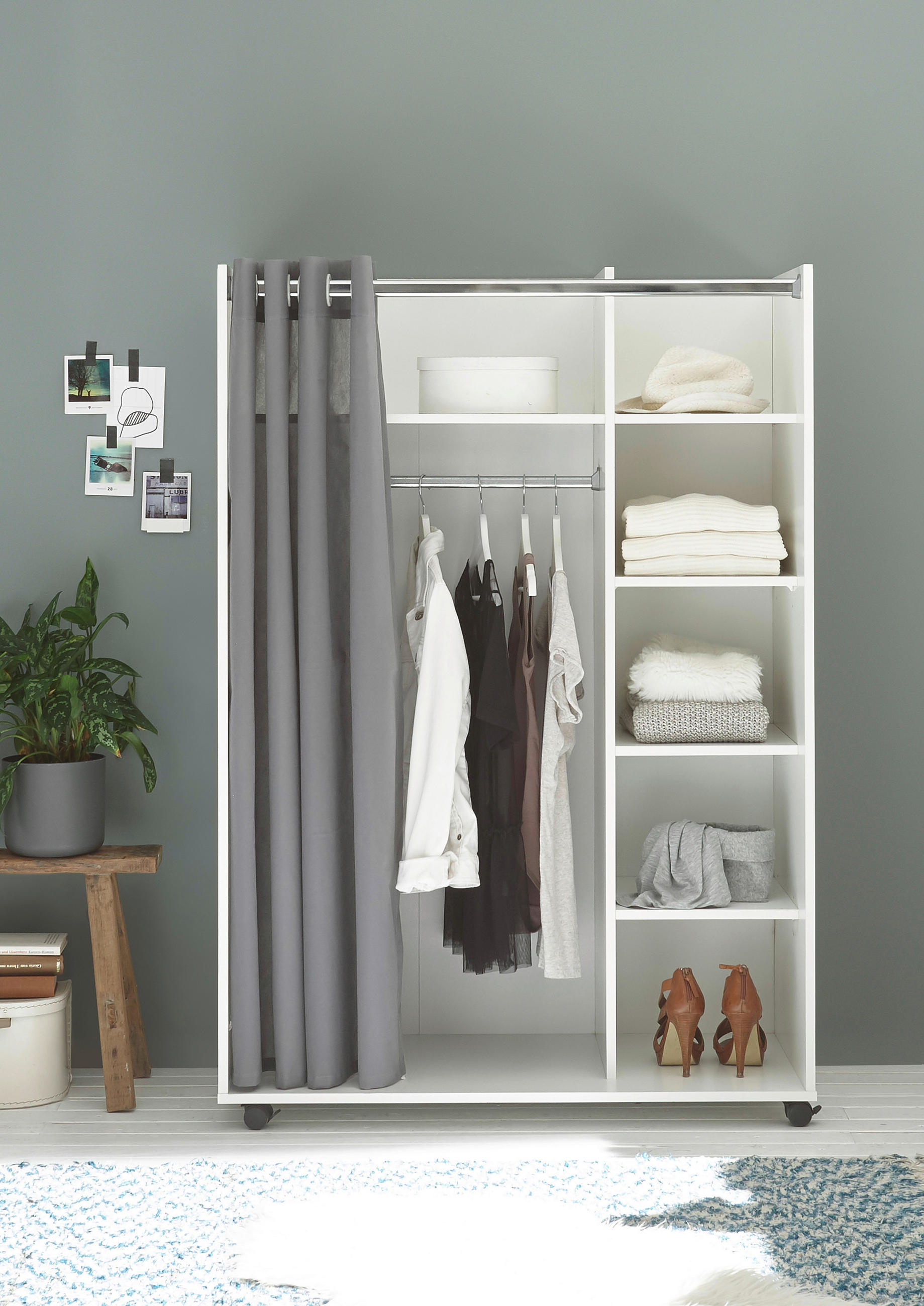 OFFENER KLEIDERSCHRANK 100/145/50 cm  in Grau, Weiß  - Weiß/Grau, Basics, Holzwerkstoff/Textil (100/145/50cm) - MID.YOU