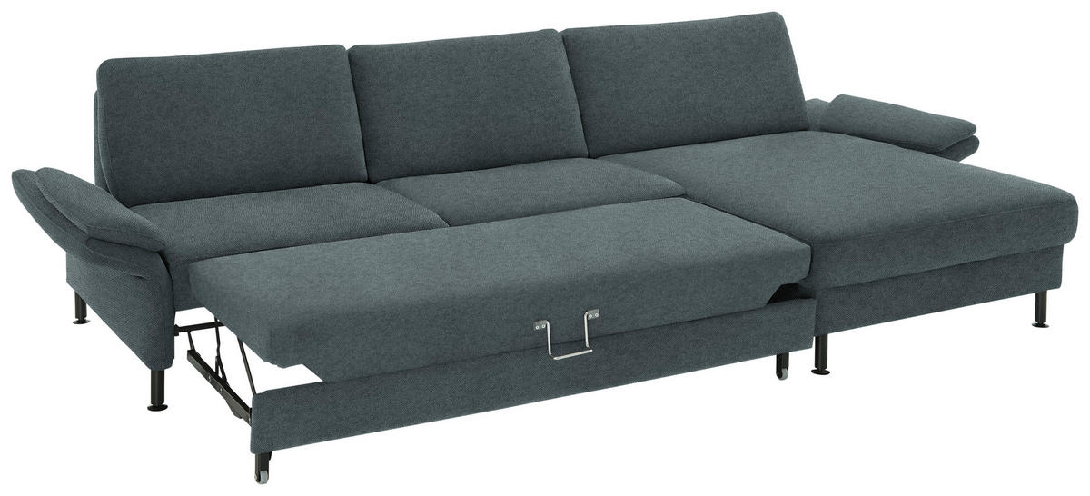 ECKSOFA  in Chenille, Flachgewebe Blau  316/175 cm  - Blau/Schwarz, Design, Textil/Metall (316/175cm) - Dieter Knoll