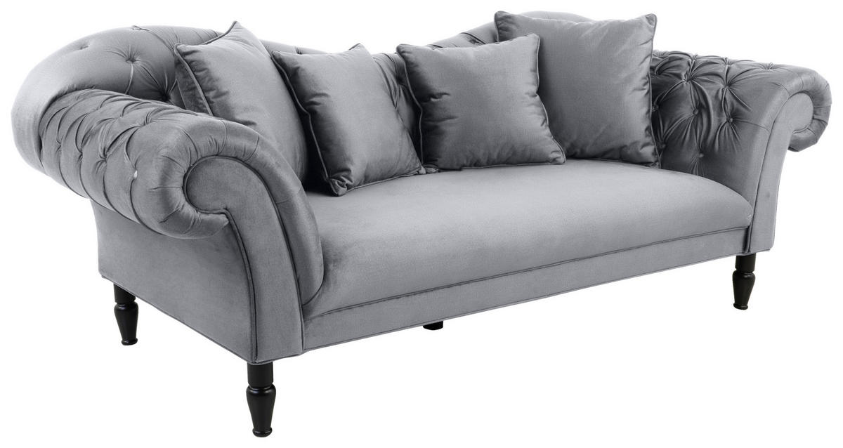 3-SITZER-SOFA Velours Grau  - Schwarz/Grau, Design, Holz/Textil (242/91/104cm) - MID.YOU