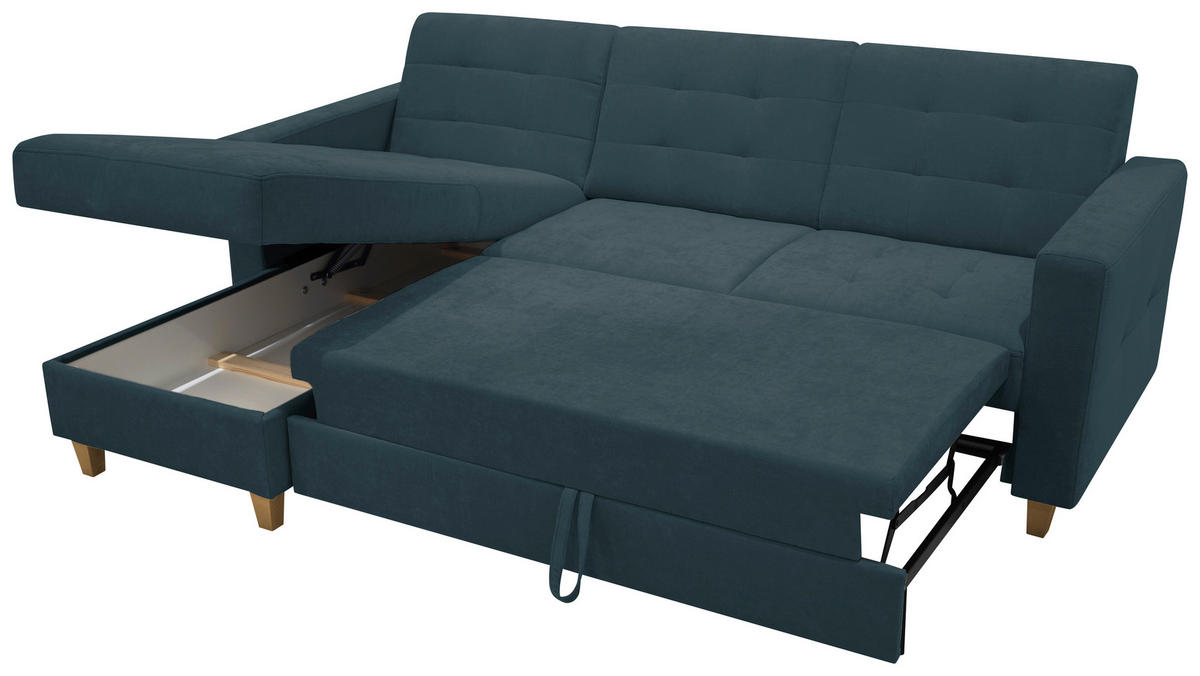 ECKSOFA Chenille Petrol  - Petrol/Naturfarben, Design, Holz/Textil (160/231cm) - Livetastic