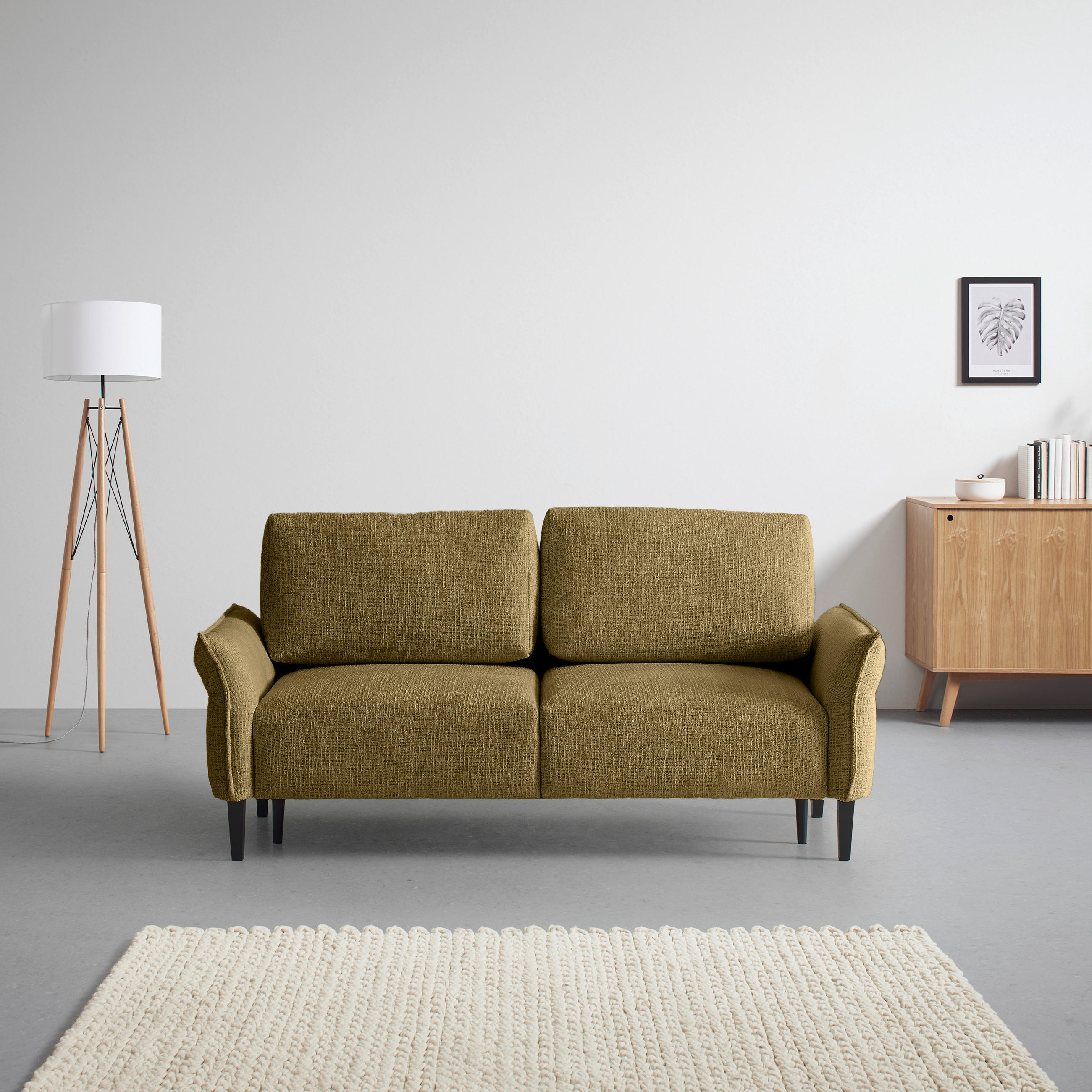 3-SITS SOFFA i vävt tyg olivgrön  - olivgrön/svart, Modern, trä/textil (183/85/92cm) - MID.YOU