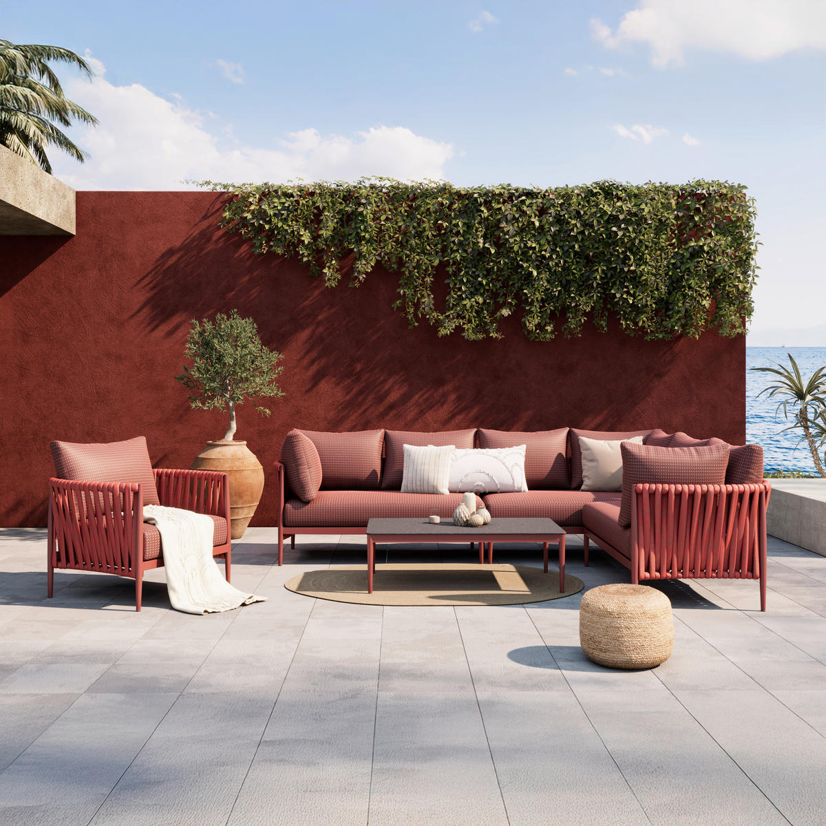 LOUNGEGARNITUR 296/229 cm Aluminium  - Rot/Dunkelrot, Design, Textil/Metall (296/229cm) - Amatio