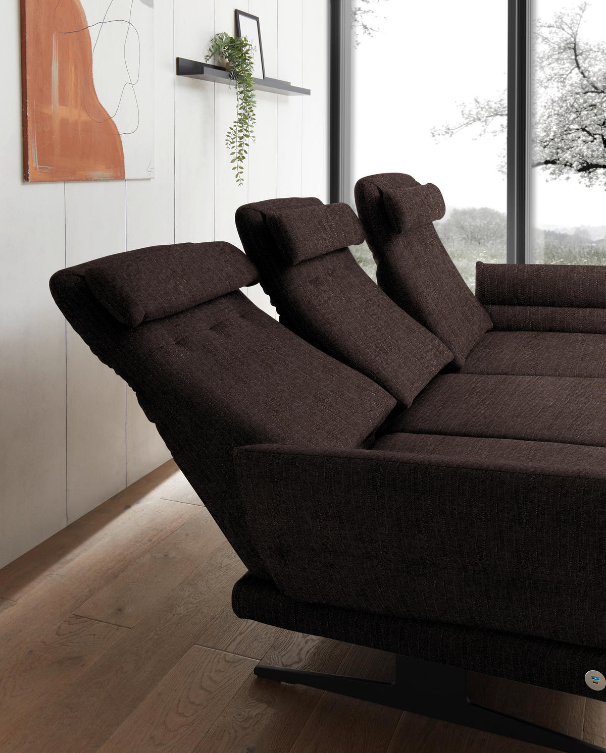 ECKSOFA in Flachgewebe Braun  279-327/176-217 cm  - Schwarz/Braun, Design, Textil/Metall (279-327/176-217cm) - Dieter Knoll