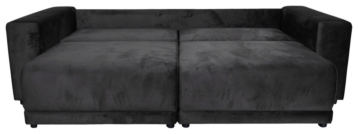 BIGSOFA in Velours Anthrazit  - Anthrazit/Schwarz, Design, Kunststoff/Textil (256/88/120cm) - home24