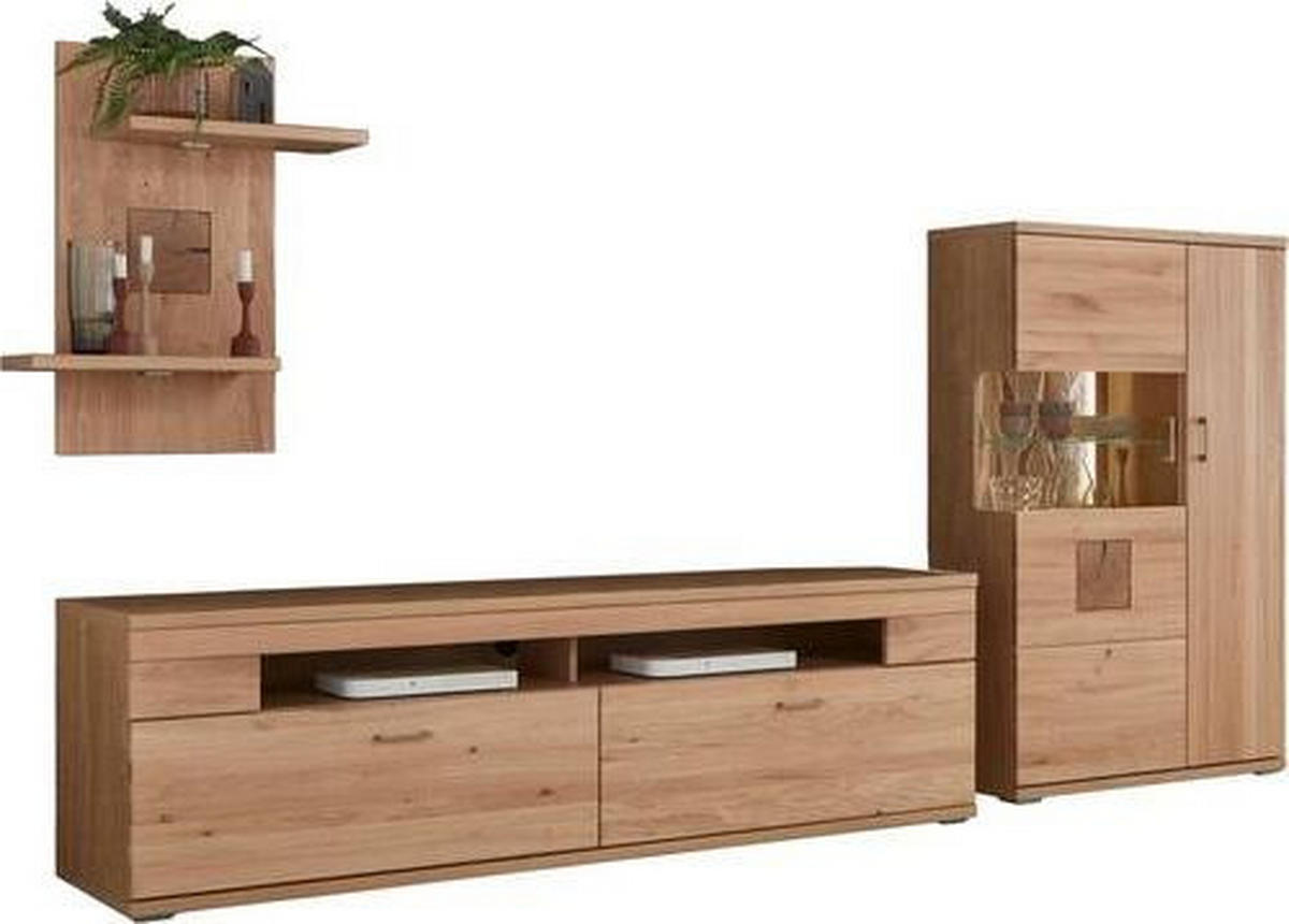 WOHNWAND  in Alteiche  317,1/171/50,2 cm  - Alteiche/Silberfarben, KONVENTIONELL, Glas/Holz (317,1/171/50,2cm) - Livetastic