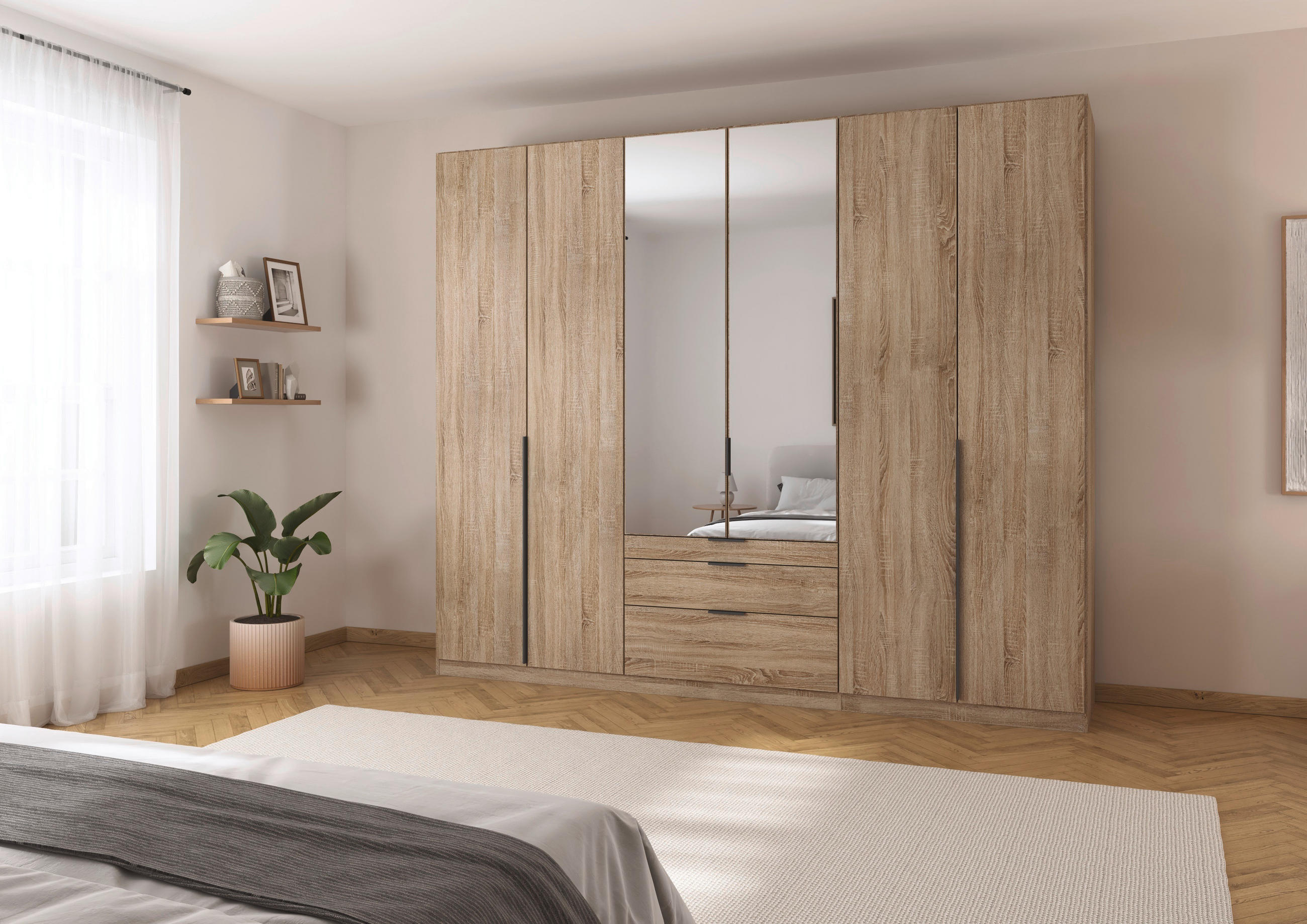 DREHTÜRENSCHRANK 271/229/54 cm,  in Sonoma Eiche, 6-türig  - Grau/Sonoma Eiche, MODERN, Holzwerkstoff/Metall (271/229/54cm) - Rauch Möbel