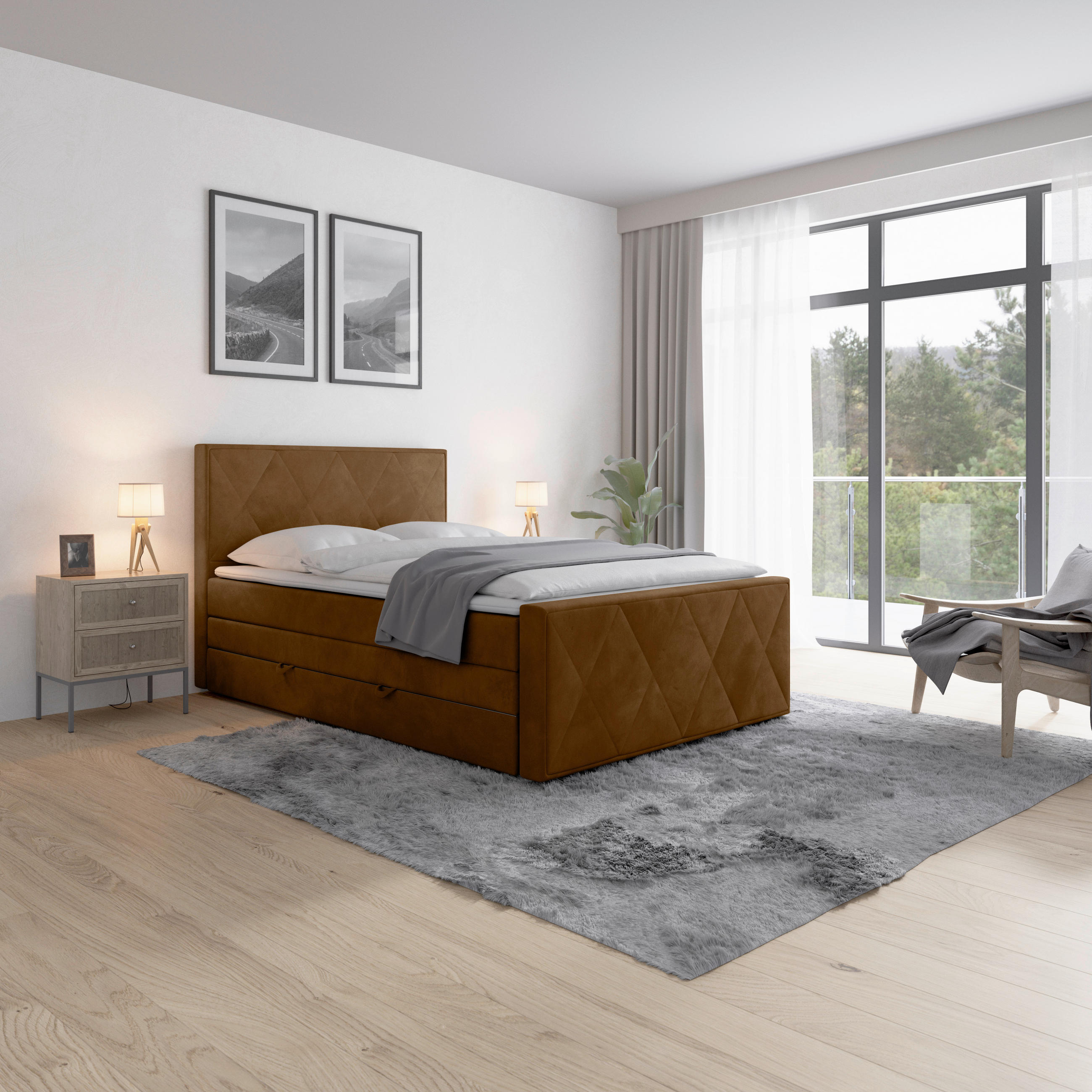 BOXSPRINGBETT 140/200 cm,  in Braun, Topper, Matratzen, H2 + H2 = mittel  - Braun, MODERN, Holz/Kunststoff (140/200cm) - MID.YOU