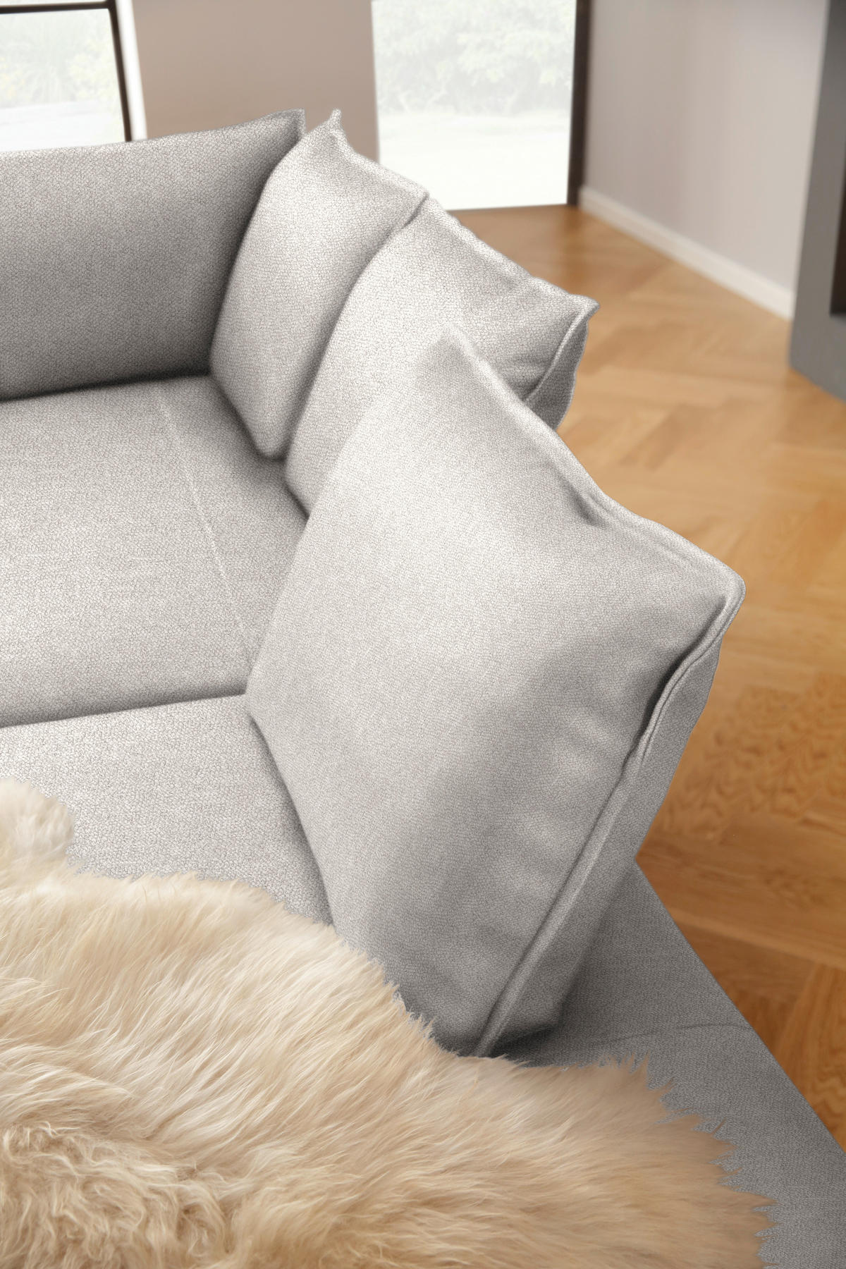 ECKSOFA  in Chenille, Flachgewebe Ecru  340/272 cm  - Ecru/Schwarz, MODERN, Textil/Metall (340/272cm) - W.Schillig