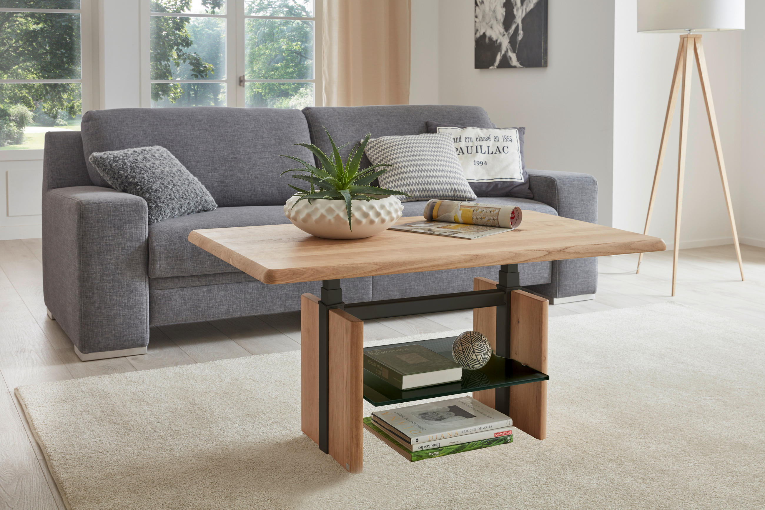 COUCHTISCH Holz 110/65/50-69 cm  - Eichefarben/Schwarz, Trend, Holz (110/65/50-69cm) - Venda