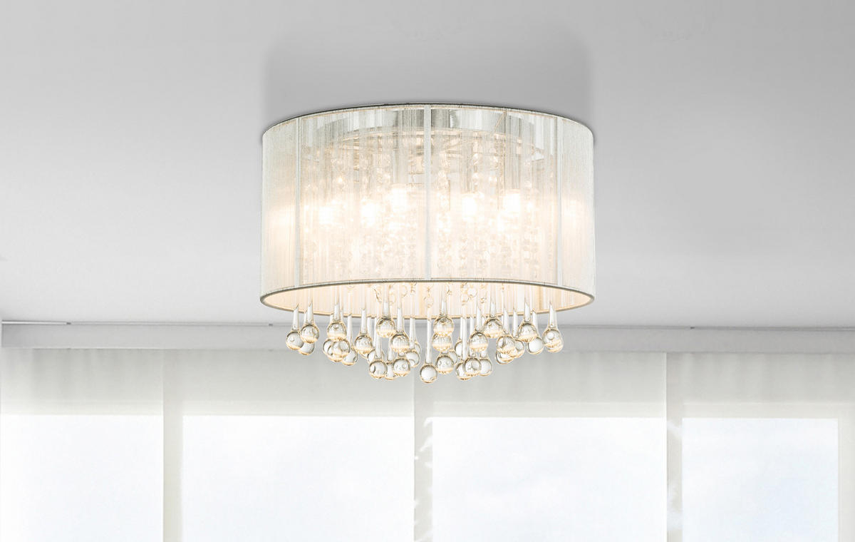 LED-DECKENLEUCHTE 40/29 cm   - Silberfarben, LIFESTYLE, Glas/Textil (40/29cm) - Globo