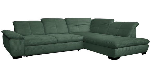 ECKSOFA in Cord Grün  - Schwarz/Grün, Design, Textil/Metall (313/242cm) - Xora