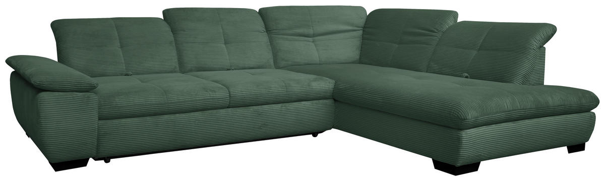 ECKSOFA in Cord Grün  - Schwarz/Grün, Design, Textil/Metall (313/242cm) - Xora