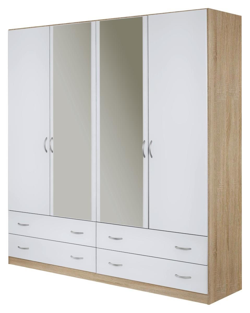DREHTÜRENSCHRANK 181/197/54 cm 4-türig  - Silberfarben/Weiß, KONVENTIONELL, Glas/Holzwerkstoff (181/197/54cm) - Boxxx