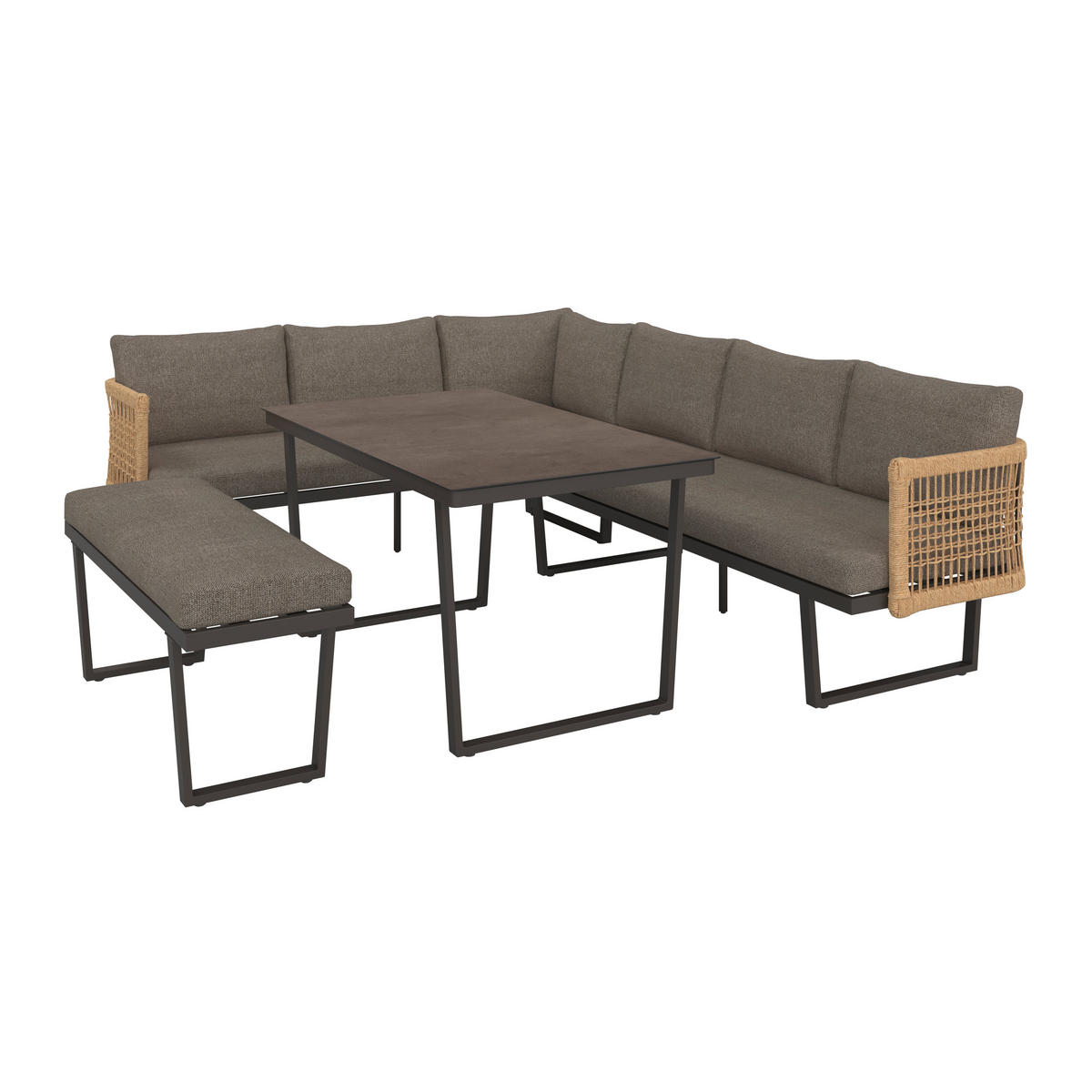 LOUNGE GARNITURA   metal, plastika, staklo, tekstil  antracit, smeđa, prirodne boje    - prirodne boje/smeđa, Moderno, staklo/metal (256/198cm) - Beldano