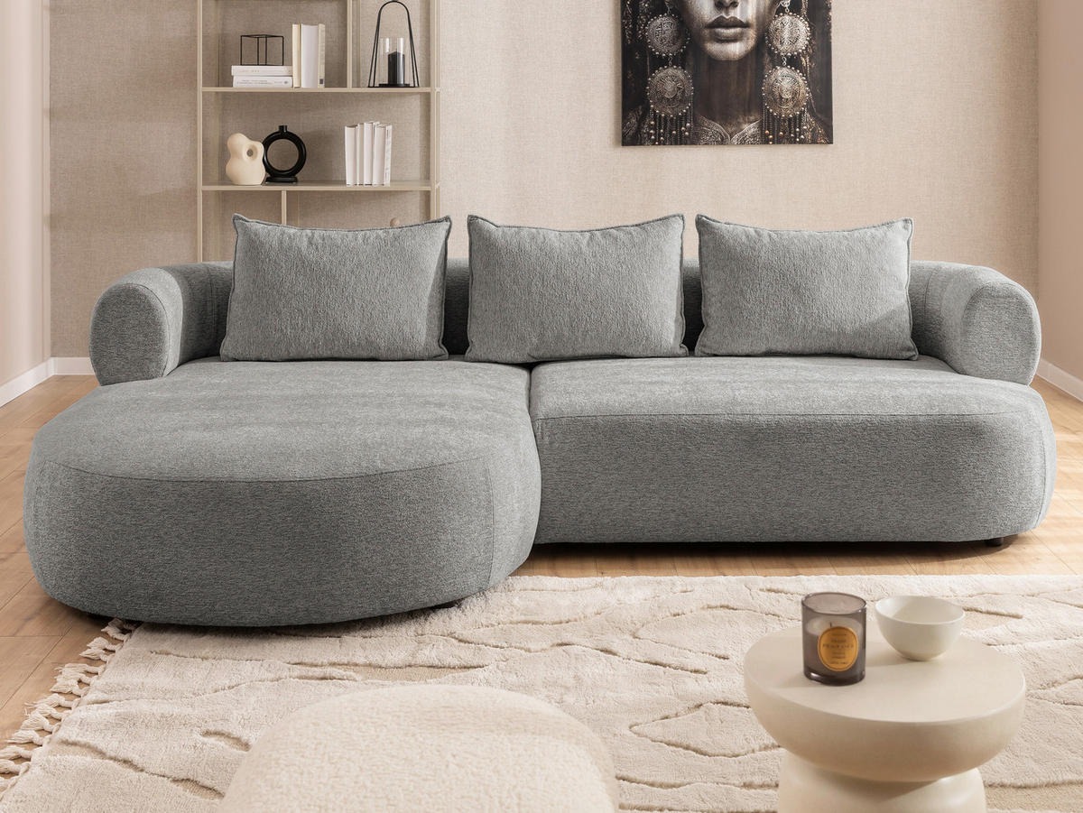 ECKSOFA in Chenille Grau  156/256 cm  - Schwarz/Grau, Design, Kunststoff/Textil (156/256cm) - Livetastic