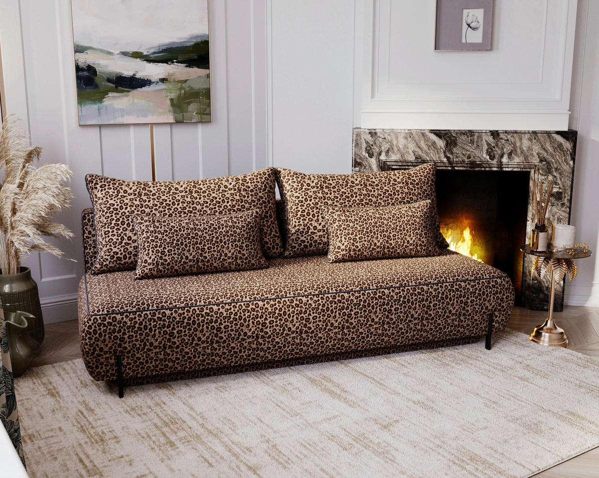 SCHLAFSOFA Jacquard Orange Stoffauswahl, Rücken echt  - Schwarz/Orange, Design, Textil/Metall (212/90/95cm) - Livetastic