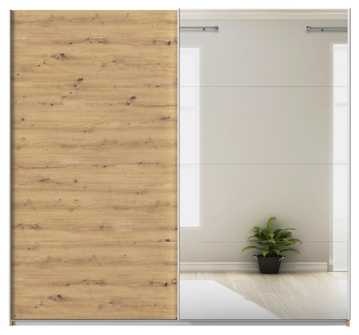 SCHWEBETÜRENSCHRANK  in Eiche Artisan  - Alufarben/Eiche Artisan, KONVENTIONELL, Glas/Holzwerkstoff (225/229/62cm) - Xora