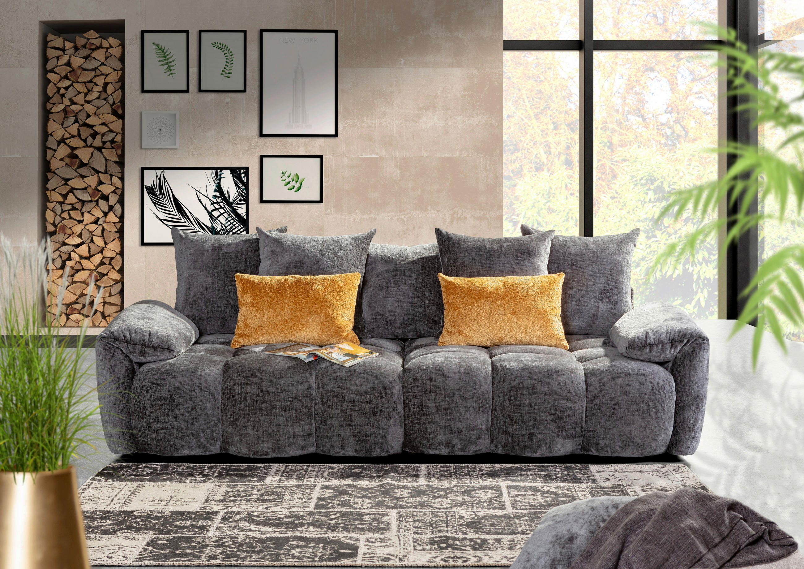 BIGSOFA Chenille Anthrazit  - Anthrazit/Schwarz, Design, Kunststoff/Textil (265/67/130cm) - home24