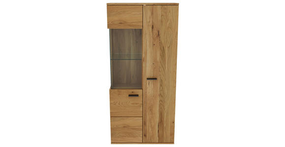 VITRINE  in massiv Eiche Eichefarben, Eiche Artisan  - Eichefarben/Schwarz, Natur, Glas/Holz (75/163/40cm) - Linea Natura
