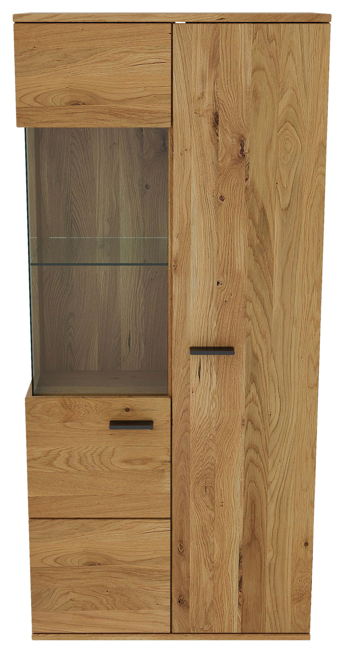 VITRINE  in massiv Eiche Eichefarben, Eiche Artisan  - Eichefarben/Schwarz, Natur, Glas/Holz (75/163/40cm) - Linea Natura