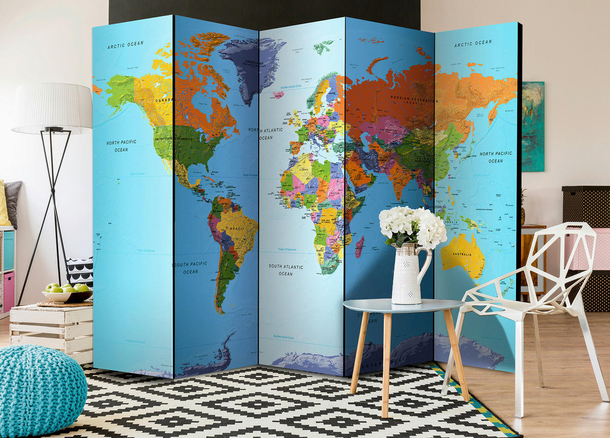 PARAVENT mit 5  Flügel - Multicolor, Basics, Holz/Textil (225/172/3cm) - artgeist