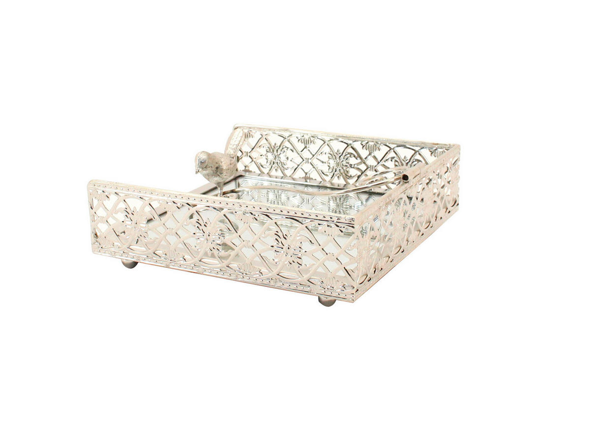 SERVIETTENHALTER    - Silberfarben, KONVENTIONELL, Glas/Metall (19/19/7cm) - Ambia Home
