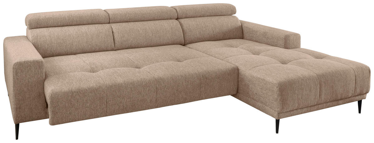 ECKSOFA Hellbraun Chenille  - Hellbraun/Schwarz, KONVENTIONELL, Textil/Metall (276/188cm) - Livetastic