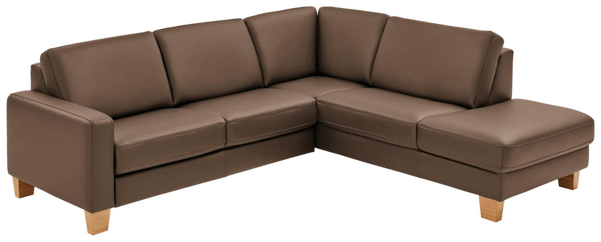 ECKSOFA in Echtleder Graubraun  - Eiche Bianco/Graubraun, Konventionell, Leder/Holz (257/235cm) - Valdera