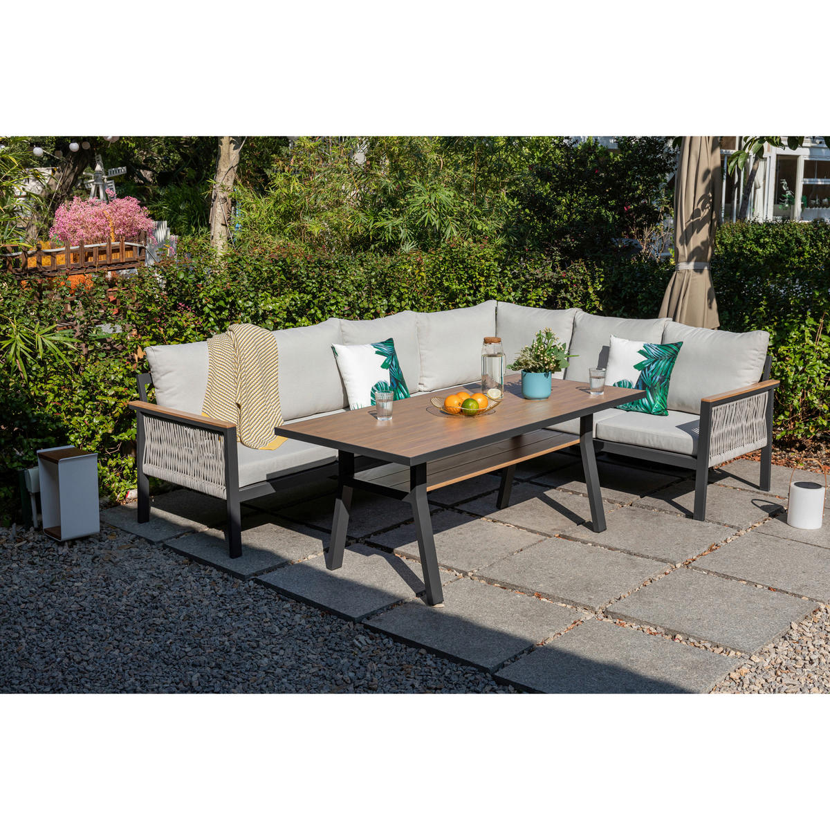 DINING-LOUNGESET Aluminium  - Ecru/Anthrazit, MODERN, Textil/Metall - Gardenson