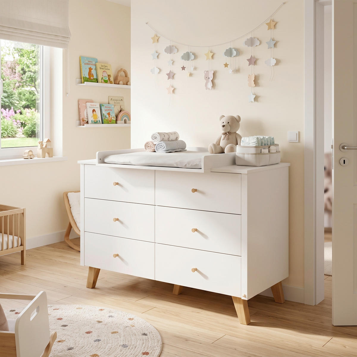 WICKELKOMMODE PINOLINO PAN Naturfarben, Weiß  - Eichefarben/Weiß, Design, Holz/Holzwerkstoff (140/100/78 bzw 56cm) - Pinolino