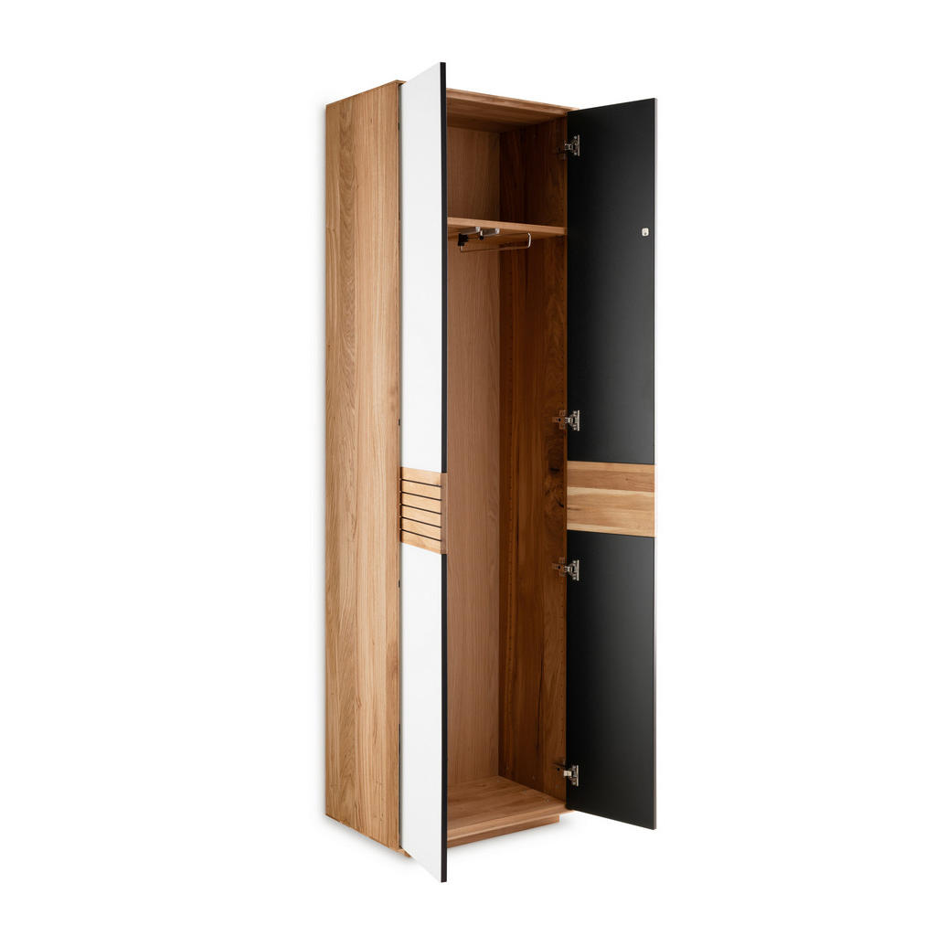 Thumbnail - Linea Natura Garderobenschrank, Weiß, Eiche, Holz, Wildeiche, massiv, 1 Fächer, 60x200x37 cm, Beimöbel erhältlich, griff...