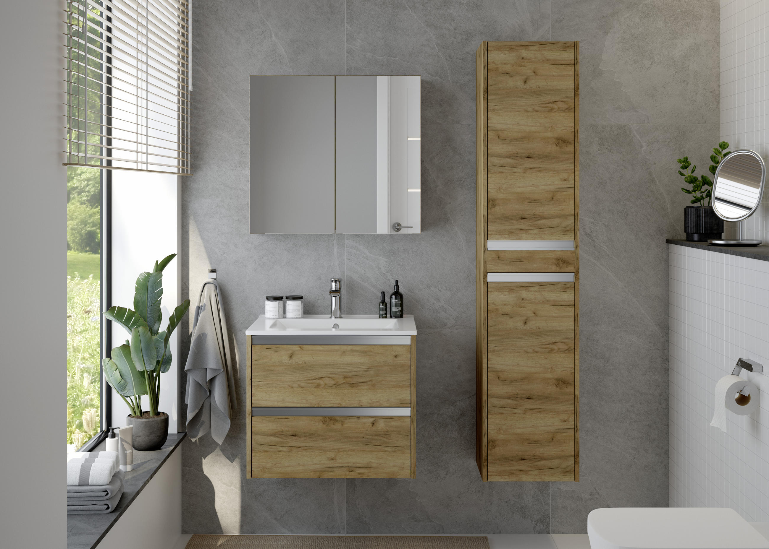 SPIEGELSCHRANK 65/60/15 cm  - Eichefarben/Transparent, KONVENTIONELL, Glas/Holzwerkstoff (65/60/15cm) - MID.YOU