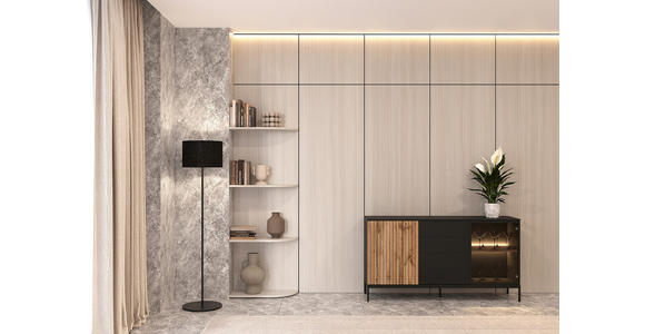 SIDEBOARD  153,6/83/38 cm 4 Schublade(n)  - Eiche Wotan/Schwarz, KONVENTIONELL, Glas/Holzwerkstoff (153,6/83/38cm) - Xora