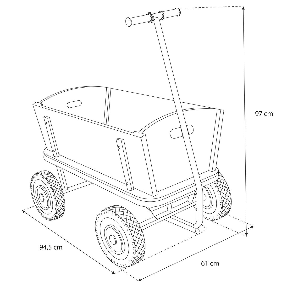 BOLLERWAGEN    - Schwarz/Braun, KONVENTIONELL, Holz/Metall (61/95/97cm) - Ambia Garden